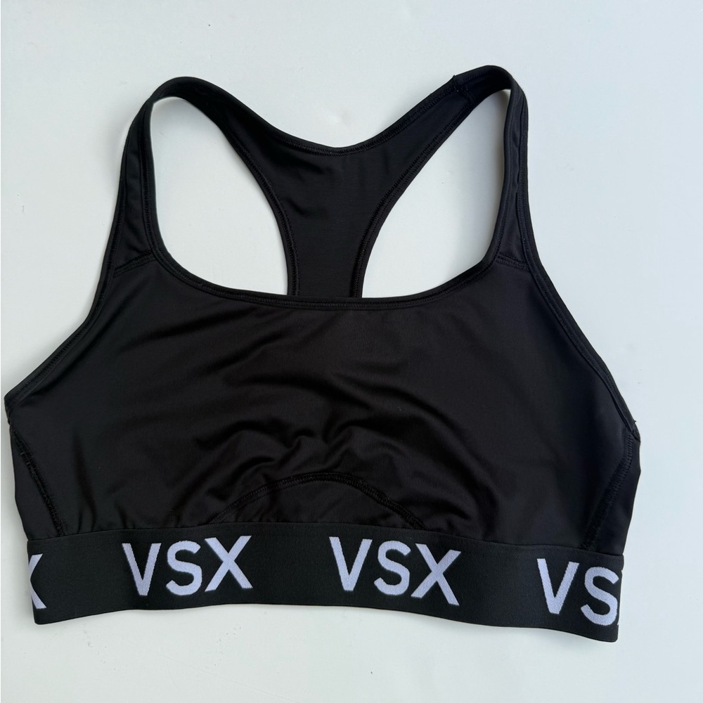 Victoria’s Secret VSX Black Racerback Spirt Bra, Elastic Band, size Large